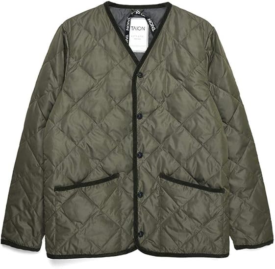 Amazon Co Jp タイオン インナーダウン オフィシャル ユニセックス パイピングダウン カーディガン Taion 101ci M オリーブ 服 ファッション小物