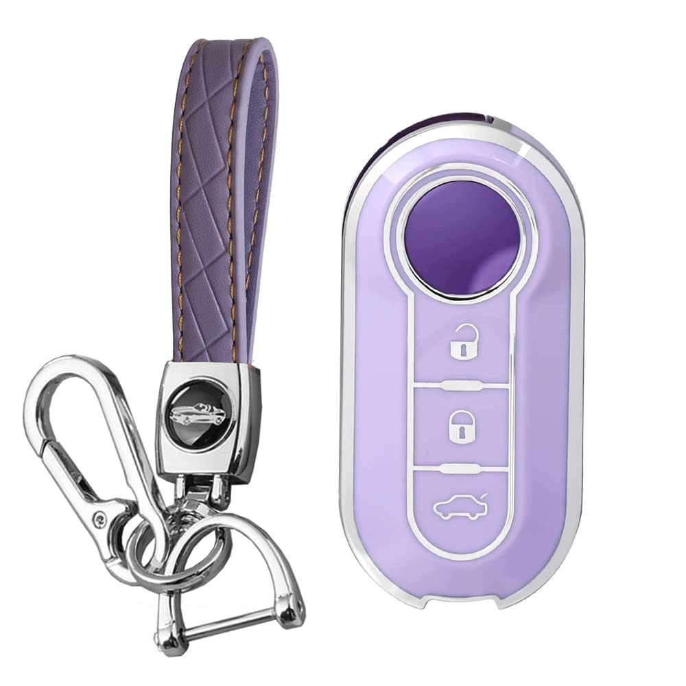 KUNIO Car Key Fob Cover fit for Fiat 500 Lancia Punto Panda Ypsilon Delta Grande Bravo Musa Car Key Case Key Cover TPU Key Cover Case Key Fob Key Cover A Purple