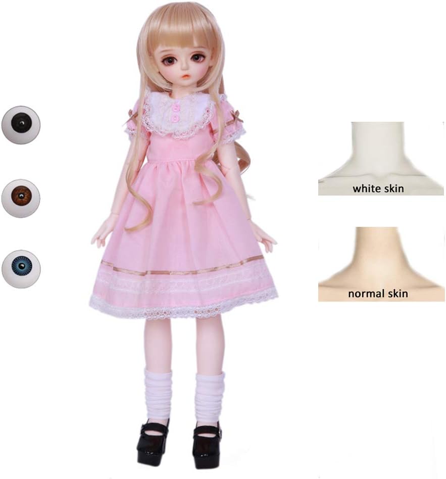 HWOEK 1/4 Doll, Pink Princess Dress 16Inch Jointed Dolls Full Set 3 Color Eyes Interchangeable Customized Dolls Can Changed Makeup And Dress DIY,whiteskin