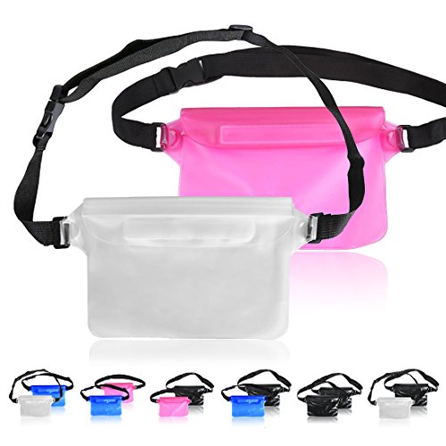 ABNER (2pack) Universal Waterproof Bag Durable Pouch Case Adjustable Waist Belt Large Capacity Phone Money Holder For Swim,Fishing,Snorkeling,(2pack)4 colors (pink+white)