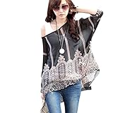 Doinshop Vintage Women Batwing Sleeve Chiffon Shirt Bohemian Oversized Blouse