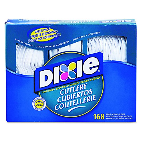 Dixie CM168CT Combo Pack, Tray/White Plastic Utensils, 56 Forks, 56 Knives, 56 Spoons per Pack (Case of 6 Packs)