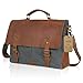 Lifewit Genuine Leather Flap Vintage 15.6 Inch Laptop Canvas Messenger Satchel Bag (Grey)