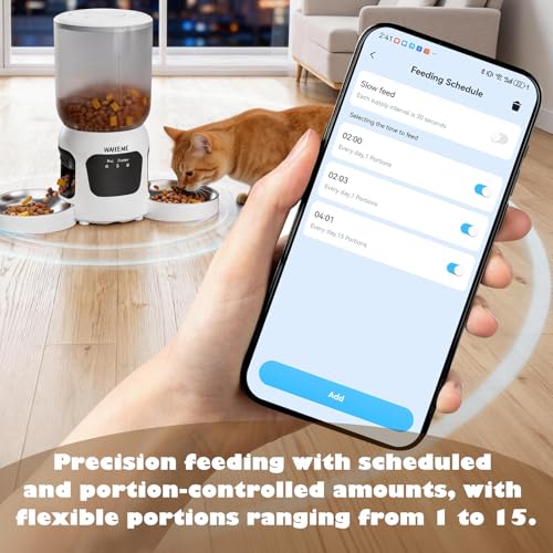 Dual-Lens Automatic Cat Feeder with Camera for 2 Cats, 6L1080P HD Video Pet Food Dispenser with Dual Bowls, AI Motion Detection & 2-Way Audio, App Control Timed Feeder for Multi-Cat Household