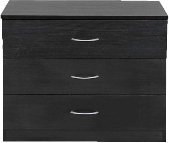 devoted2home Chest of Drawers Black with Silver Handle, Wood, 3 Draws