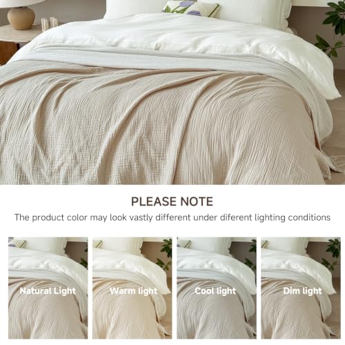 Simple&Opulence Cotton Muslin Throw Blanket for Bed Couch Sofa 4-Layer Gauze Blankets Reversible Soft Lightweight Breathable Home Décor for All-Season 50x60”, Beige