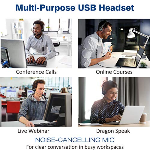 USB Headset PC für Business Skype UC Lync SoftPhone Call Center Office, Stereo PC Kopfhörer mit Mikrofon Noise Cancelling & Lautstärkeregler, Kristallklar Chat, Super Leicht, Ultra Komfort – Bild 7