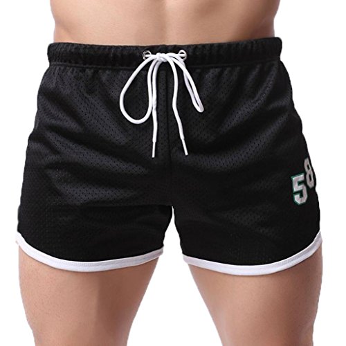 Realdo Men's Sport Breathable Shorts, Fashion Shorts Elastic Waist Gym Fitness Bodybuilding Casual Pants(Black,Medium)