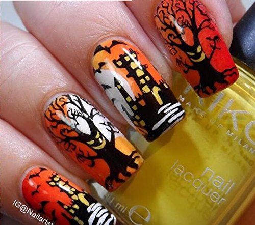 PUEEN Nail Art Stamping Plate - Halloween Party 01 - Theme Park Collection 125x65mm Unique Nailart Polish Stamping Manicure Image Plates Accessories Kit - BH000725