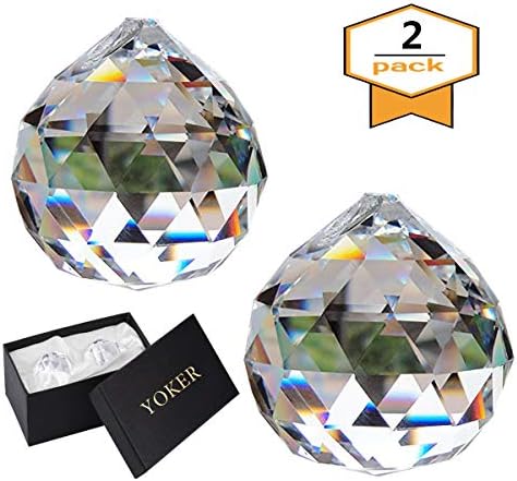 Yoker 2 Pcs X 40mm K9 Clear Crystal Ball Prisms Pendant Feng Shui Suncatcher Decorating Hanging Faceted Prism Balls with Box