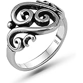 LOMBARDY JEWELRY Genuine 925 Sterling Silver Ring Victorian Motif Vintage Style Oxidized Luxury Statement Ring