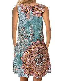 ETCYY Vestido de verano para mujer, casual, sin mangas, estampado floral, con bolsillos