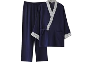 Japanese Style Two-piece Suit Cotton Bathrobe for Men Kimono Pajamas Set Sleepwear for Couple