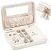 JL LELADY JEWELRY Small Jewelry Box Organizer Travel Jewelry Case Portable Faux Leather Jewelry Boxes Storage Case with Mirror for Women Girls (White)