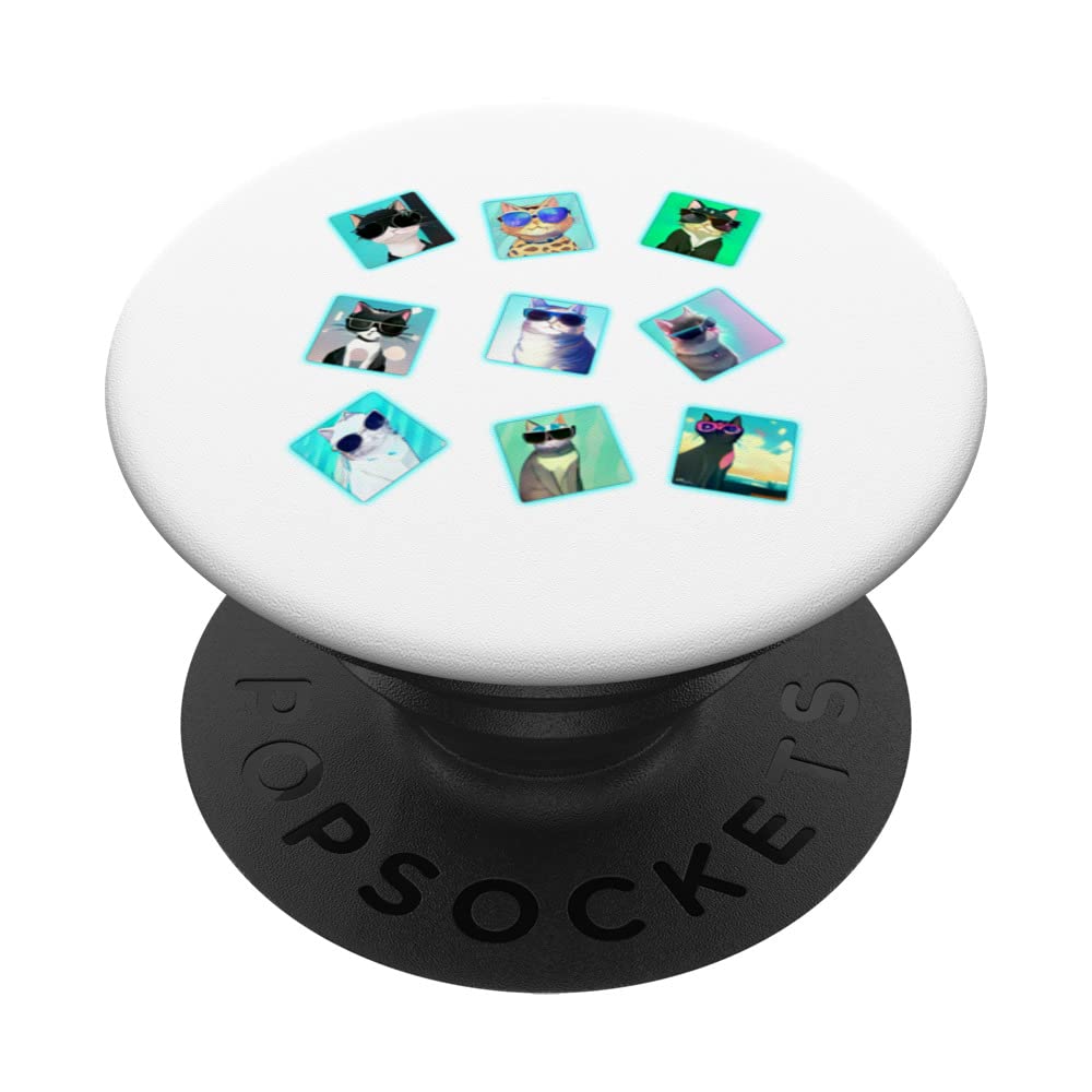 Cat Wear Sunglasses Anime Contemporary Art 3x3 Grid Funny PopSockets Swappable PopGrip