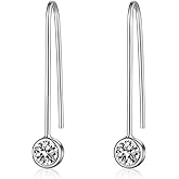 Han han Bezel Earrings 925 Sterling Silver Cubic Zirconia Bezel Dangle Drop Earrings for Women