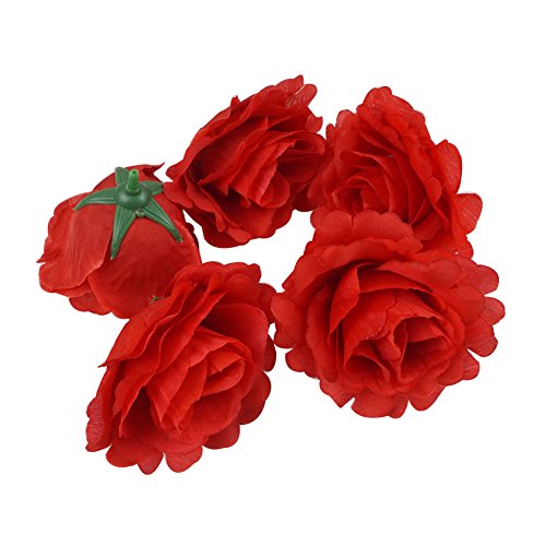 50pcs Colorfulife Artificial Silk 3.5" Peony Rose Flower Head for Wedding Home Party Decoration Hair Clip Wreath Decorative (Red)