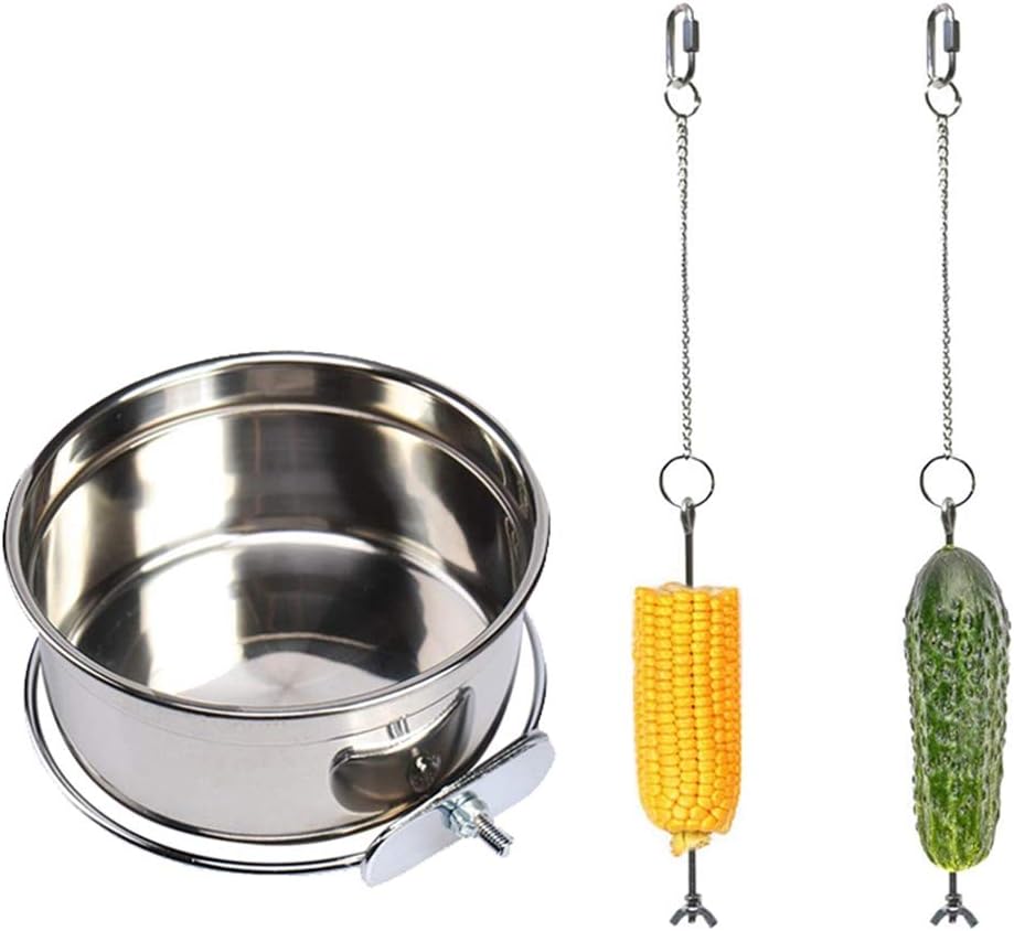 2 PCS Chicken Bird Hanging feeder and 1 PCS Feed Bowl, Bird Fruit Holder