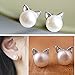 CARLWAY Cute Cat Earrings Sterling Silver Plated Imitation Pearl Stud Earrings for Women Girls