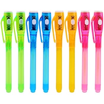 FLYOME Invisible Ink Pens with UV Light, 2019 Upgraded Spy Pens for Party Favors, Thanks Giving Day,, Magic Marker for Secret Message and Goodies Bags Toy (8 pcs)