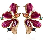 Dainty Cz Flower Stud Earrings for Women Gold Plated Chic Crystal Enamel Floral Statement Studs Hypoallergenic Wedding Party Trendy Jewelry