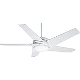 Casablanca 54 inch Indoor Ceiling Fan with LED Light and Remote Control - Standard Mount White Ceiling Fan, 5 Blades, For Bed