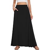 Leafsay Womens Maxi Skirt Long Flowy Summer A-Line High Waist Skirts | Elastic Waistband with Pockets, Lightweight Fabric, Ca