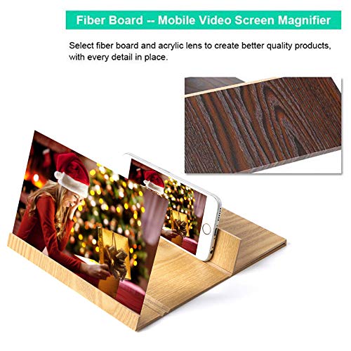 NXKang 3D Phone Screen Magnifier Stereoscopic Amplifying 12 Inch Desktop Wood Bracket for All Smart Phones Gold Optional