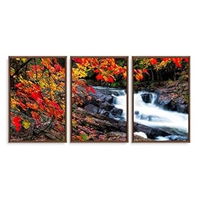 3 Piece Framed Canvas Wall Art for Living Room, Bedroom Waterfall in Deep Forest of Croatia Canvas Prints for Modern Home Decoration Ready to Hang - 16"x24"x3 Panels