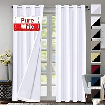 Flamingo P 100% Blackout Curtains for Living Room Double Layer Faux Silk Room Darkening Thermal Insulated Curtains Energy Saving Grommet Window Treatment Panels (Pure White, 52 by 108-inch)