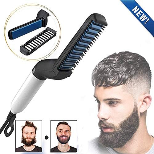 Beard Straightener Brush, Quick Beard Straightening Comb for Man, Electric Hair Straightening Comb Styling Comb Hair Straightener Heat Brush Magic Massage Comb Electric Hair Tool for Men (White)