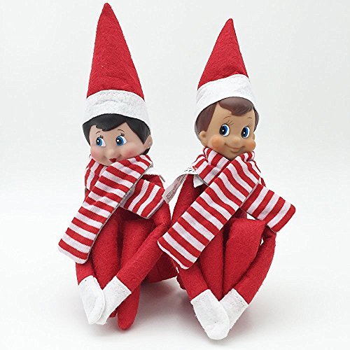 Christmas Elf On The Shelf Smiley Dolls Figure Novelty Gift Elf Doll (Red Girl and Boy) for Xmas