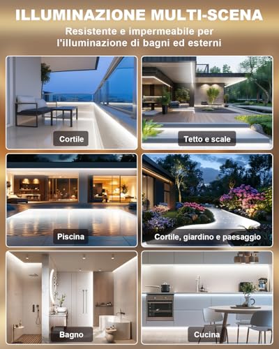 Gliztech 15 m COB LED Strip IP68 Waterproof, Self-adhesive LED Strip | 24V BT APP and Remote Control for Gutters Garden Pool Terrace Kitchen