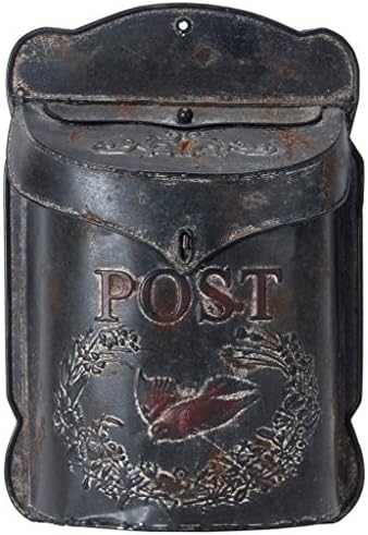 Vintage Metal Post Letter Mail Box - 15-1/2-in (Black)