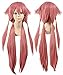 ANOGOL Hair Cap+Long Straight Wig with Bangs Pink Cosplay Party Wig Girl Women Synthetic Hair Costume For Halloween