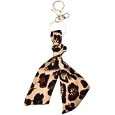 Ancnoz Leopard Keychain Bag Charm for Women Girls Ribbon Bow Scarf Key Chain Purse Handbag Accessories