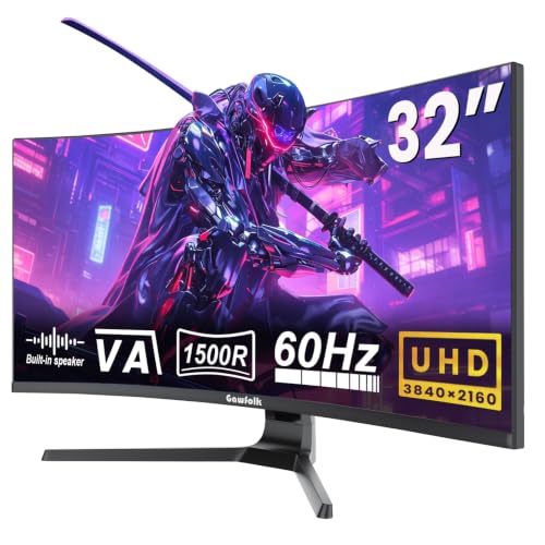 Gawfolk 32 Zoll Curved Monitor 4K UHD (3840 x 2160) VA-Panel, 1500R, 60Hz PC Monitor mit integrierten Lautsprechern, 120% sRGB, FreeSync‑ und G‑Sync‑k