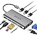 EKSA USB C Hub Adapter, EKSA 10 in 1 USB Type C Adapter Dock with 3 USB 3.0 Port, 4K HDMI, 1080P VGA, RJ45 Gigabit Ethernet, 3.5mm Audio Output, SD/TF Card Reader and USB Type-C PD Charger，Gray