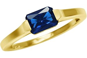 Silvershake Half Bezel Set Octagon Shape Gemstone White Gold Plated or Yellow Gold Plated 925 Sterling Silver Minimalist East-West Solitaire Promise Ring Jewelry for Women