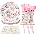 Juvale Donut Themed Party Decorations Kit - 144-Piece Pink Paper Set, Serves 24 - Donut Plates & Napkins, Cups & Cutlery - Sprinkle Party Decorations