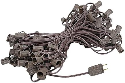 Novelty Lights 100 Foot C7 Outdoor String Light Christmas Stringer - Patio String Lights - Candelabra Base (C7/E12) - 12" Spacing - Brown Wire