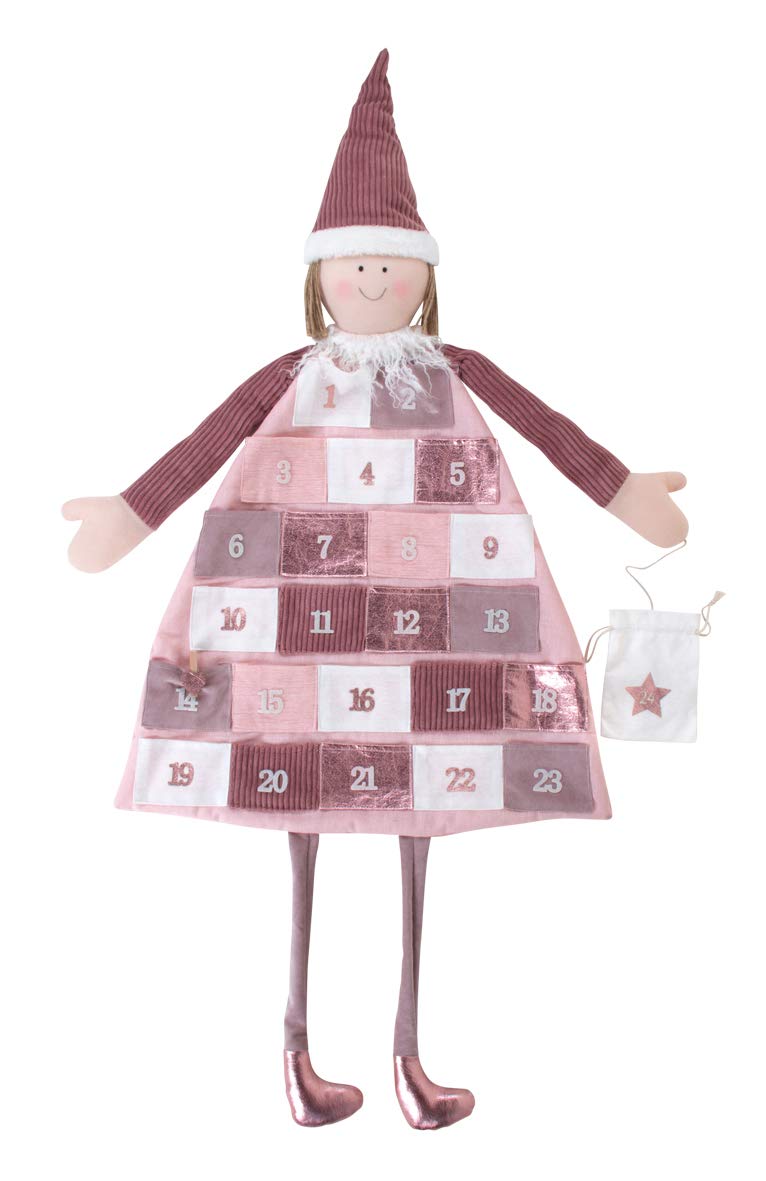 Rayher 46455258 Wall Advent Calendar with fillable Pockets, Hanging Advent Countdown Calendar, Christmas Dwarf Design, Rose