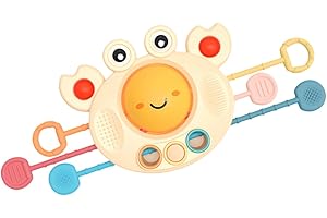 GLSTOY Silicone Pull String Crab for Educational Sensory Teether Safe Gift for Boys and Motor Skills