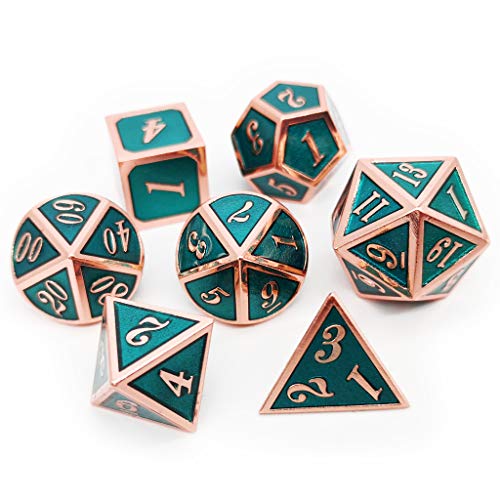Haxtec Copper Teal Metal Dice Set D&D DND Dice for Dungeons and Dragons