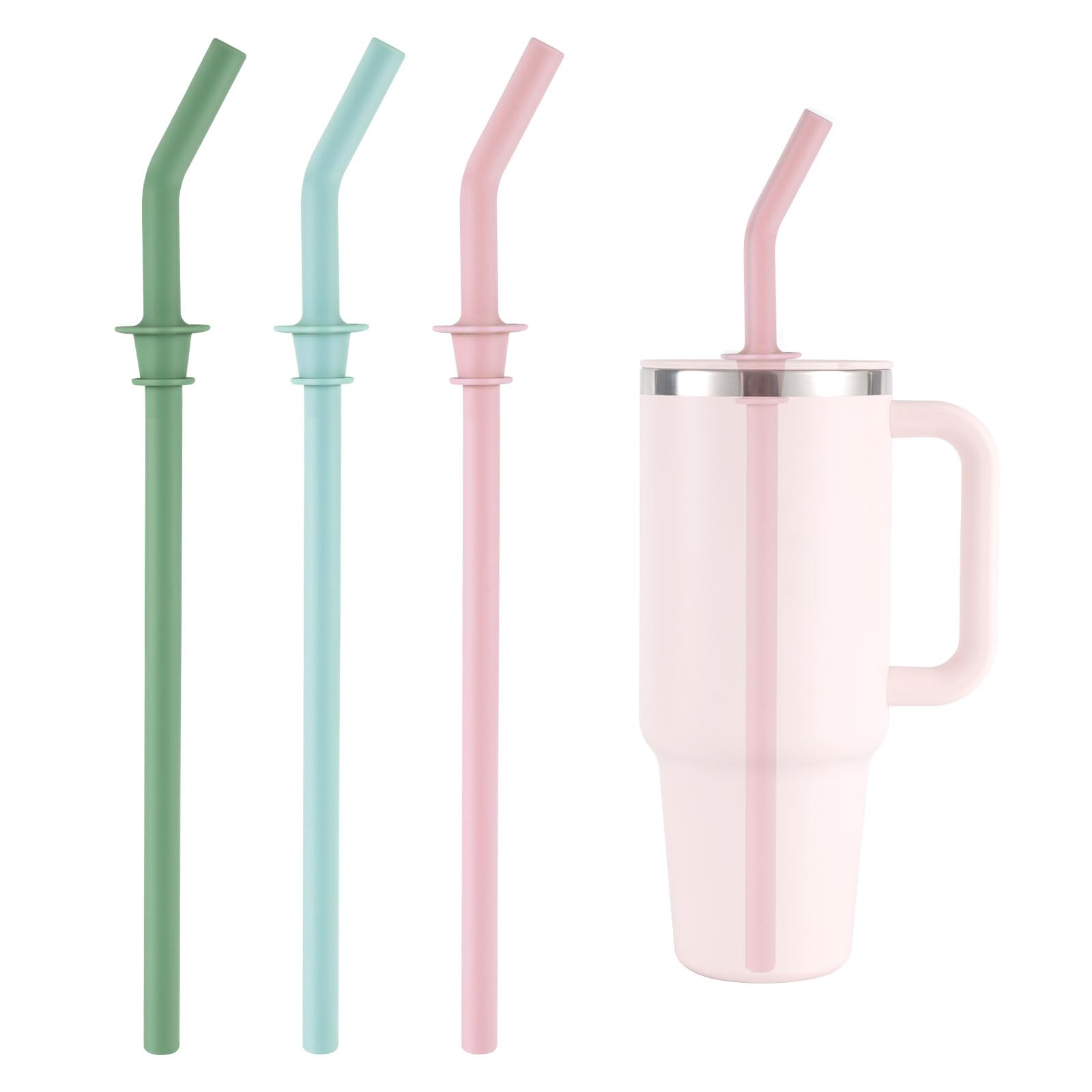 3pcs Replacement Straws for Hydro Flask Travel Tumbler 40oz, BPA Free Reusable Silicone Tumbler Straws for Hydro Flask Water Bottle Accessories (Blue, Pink and Green)