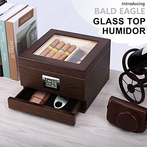 Handmade Cedar Cigar Humidor, Natural Wood Texture Glass Top Cigar