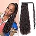 Stamped Glorious Corn Wave Ponytail Extension Wrap Around Ponytail Extensions Long Black Mixed Auburn Brown Color Wavy Synthetic Magic Paste Ponytail Hair Piece for Women (2/33#)