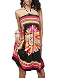 ACVIP Women's Flower Printed Halter Short Beach Dresses Black