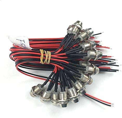 Nagulagu 20pcs 5mm Prewired LED Red Flash Blinking with Chrome Bezel Holder 12V 18cm