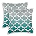 CaliTime Pack of 2 Canvas Throw Pillow Covers Cases for Couch Sofa Home Decor Modern Gradient Quatrefoil Accent Geometric 18 X 18 Inches Gray to Teal
